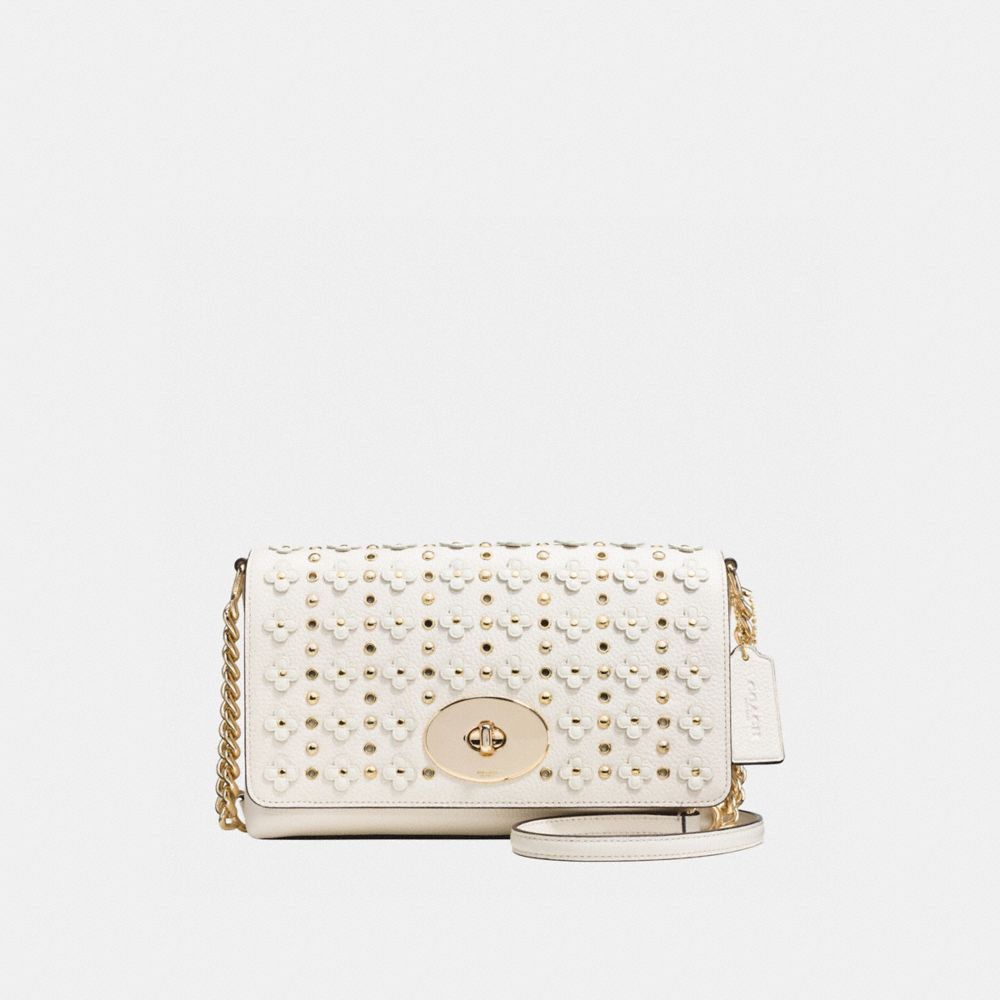 COACH F37704 Crosstown Crossbody In Floral Rivets Leather LIGHT GOLD/CHALK