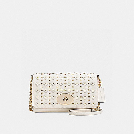 COACH F37704 CROSSTOWN CROSSBODY IN FLORAL RIVETS LEATHER LIGHT-GOLD/CHALK