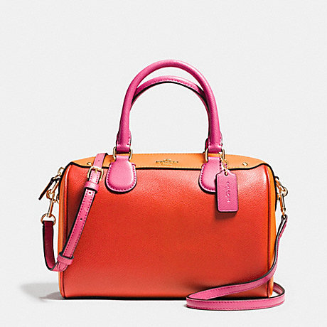 COACH f37708 MINI BENNETT SATCHEL IN COLORBLOCK LEATHER IMITATION GOLD/CARMINE MULTI