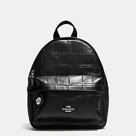 COACH F37713 MINI CAMPUS BACKPACK IN CROC EMBOSSED LEATHER SILVER/BLACK