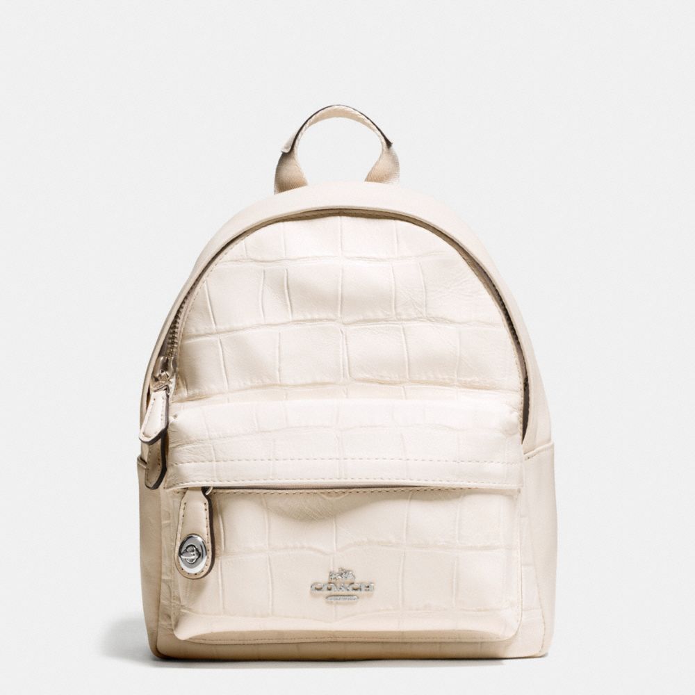 COACH F37713 Mini Campus Backpack In Croc Embossed Leather SILVER/CHALK