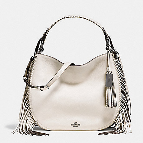 COACH NOMAD FRINGE HOBO IN PEBBLE LEATHER - COACH F37717 - DARK GUNMETAL/CHALK