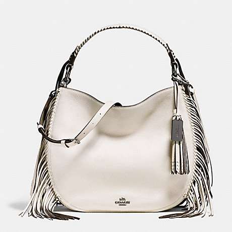 COACH F37717 COACH NOMAD FRINGE HOBO IN PEBBLE LEATHER DARK-GUNMETAL/CHALK