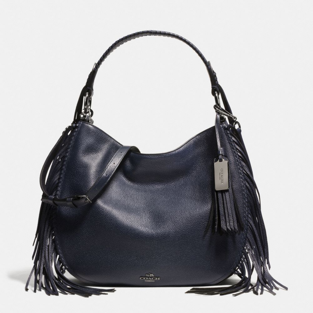 COACH F37717 Coach Nomad Fringe Hobo In Pebble Leather DARK GUNMETAL/NAVY