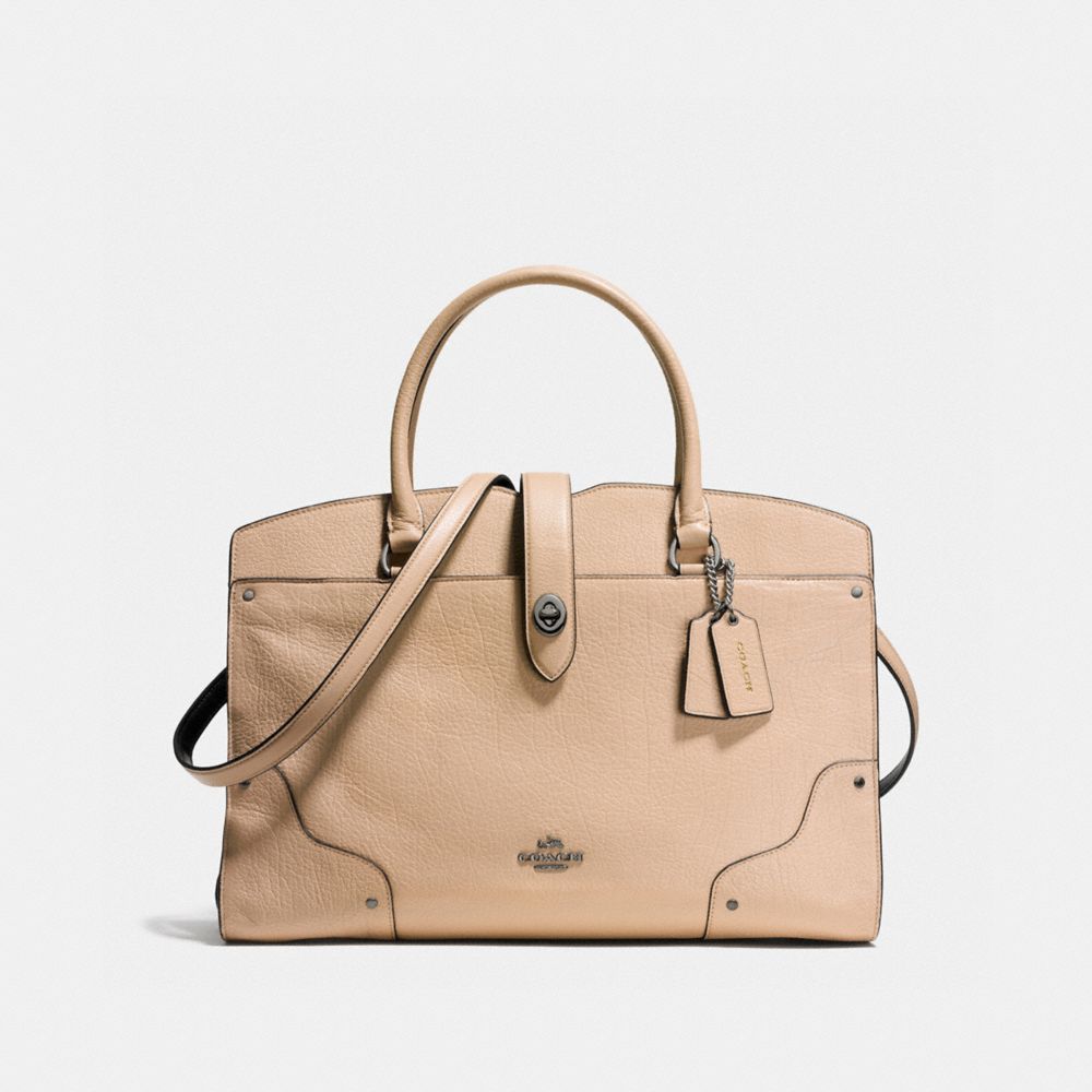 COACH F37728 Mercer Satchel In Colorblock BEECHWOOD/BLACK/DARK GUNMETAL