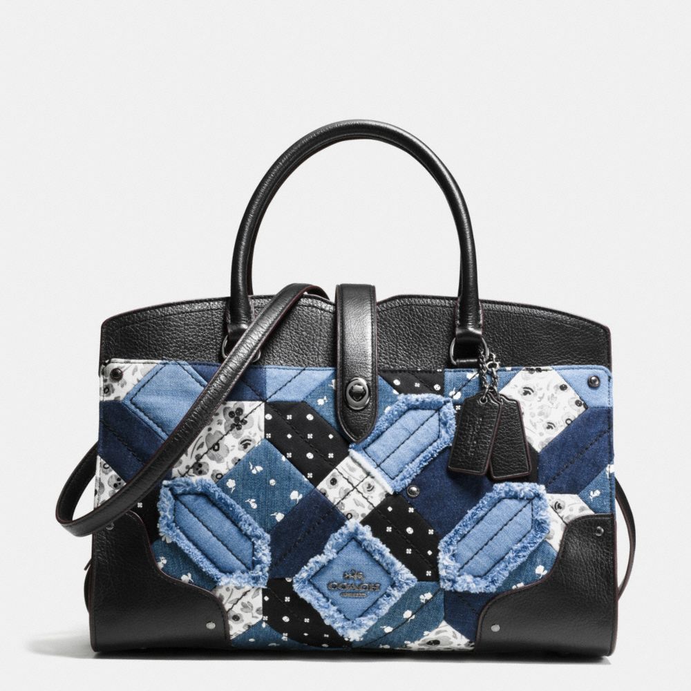 COACH F37730 MERCER SATCHEL IN CANYON QUILT DENIM DARK-GUNMETAL/DENIM-SKULL-PRINT