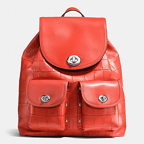 COACH F37736 TURNLOCK RUCKSACK IN CROC EMBOSSED LEATHER SILVER/CARMINE