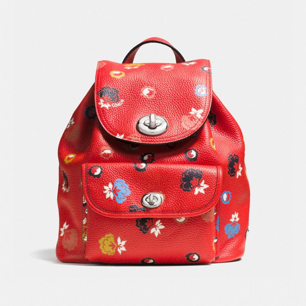 MINI TURNLOCK RUCKSACK IN FLORAL PRINT LEATHER - SILVER/CARMINE/WILD PRAIRIE - COACH F37738