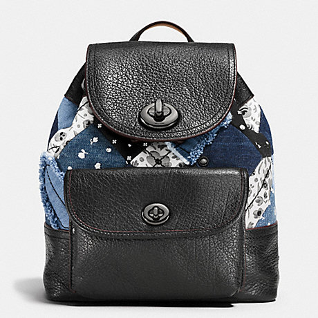 COACH MINI TURNLOCK RUCKSACK IN CANYON QUILT DENIM - DARK GUNMETAL/DENIM SKULL PRINT - f37743