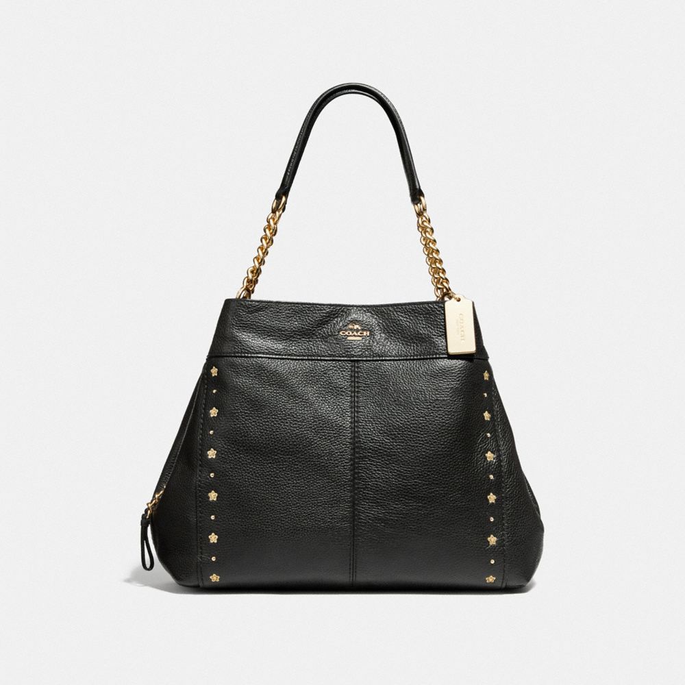 LEXY CHAIN SHOULDER BAG WITH FLORAL RIVETS - F37753 - BLACK/LIGHT GOLD