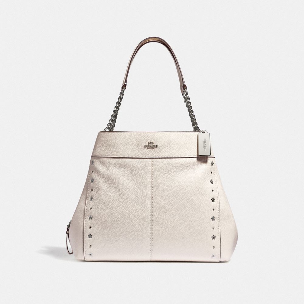 LEXY CHAIN SHOULDER BAG WITH FLORAL RIVETS - CHALK/SILVER - COACH F37753