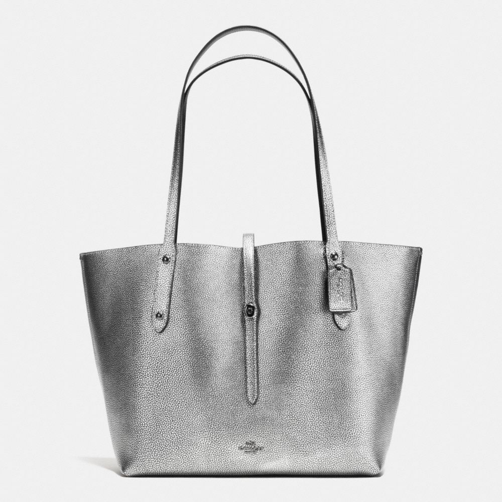 COACH f37756 MARKET TOTE IN PEBBLE LEATHER DARK GUNMETAL/SILVER/BLACK