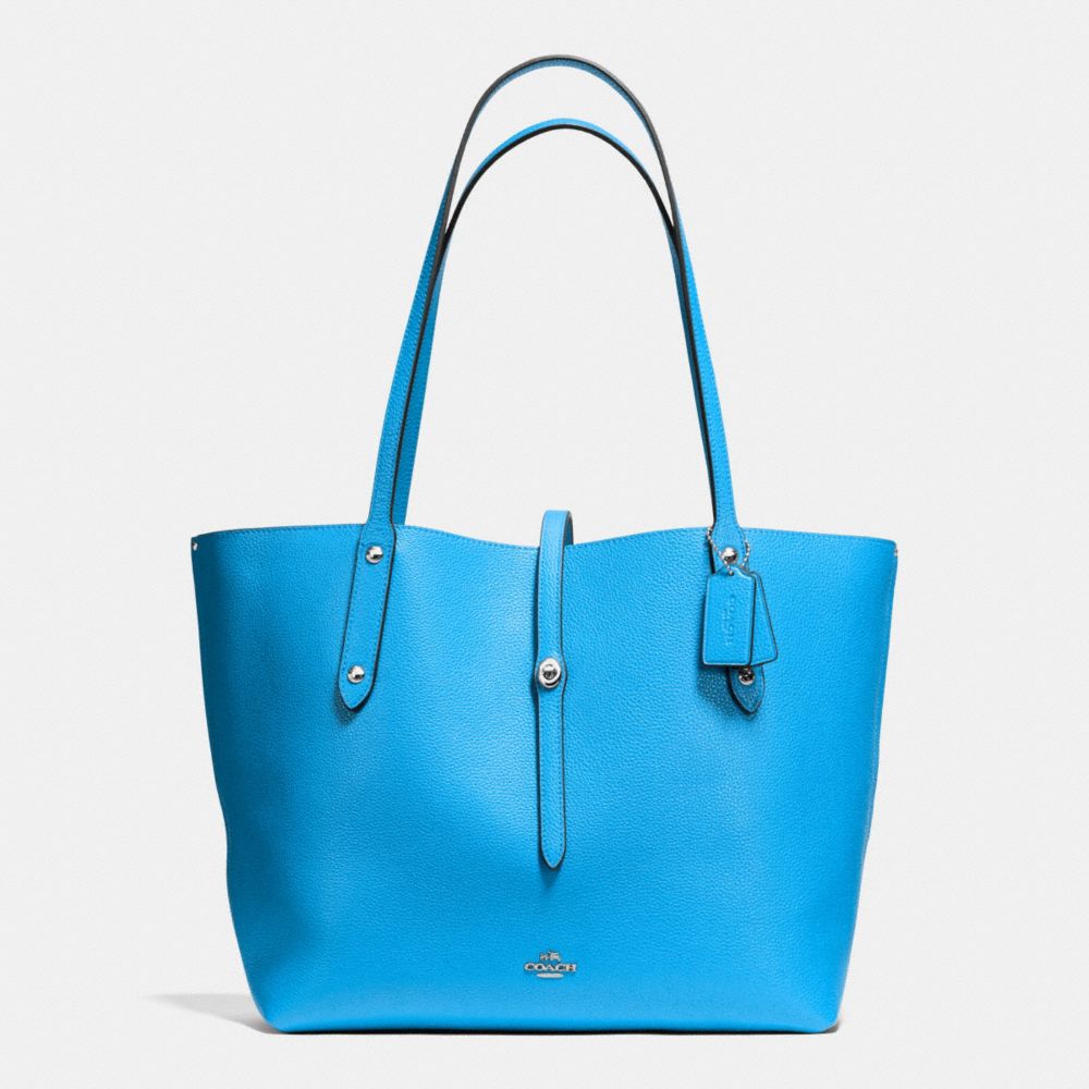 MARKET TOTE IN PEBBLE LEATHER - f37756 - SILVER/AZURE/BEECHWOOD