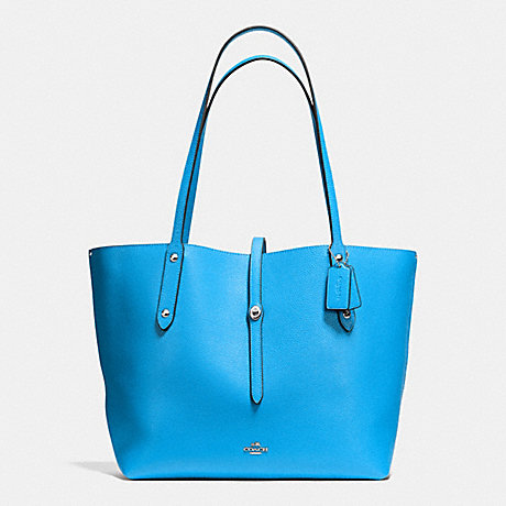 COACH F37756 MARKET TOTE IN PEBBLE LEATHER SILVER/AZURE/BEECHWOOD