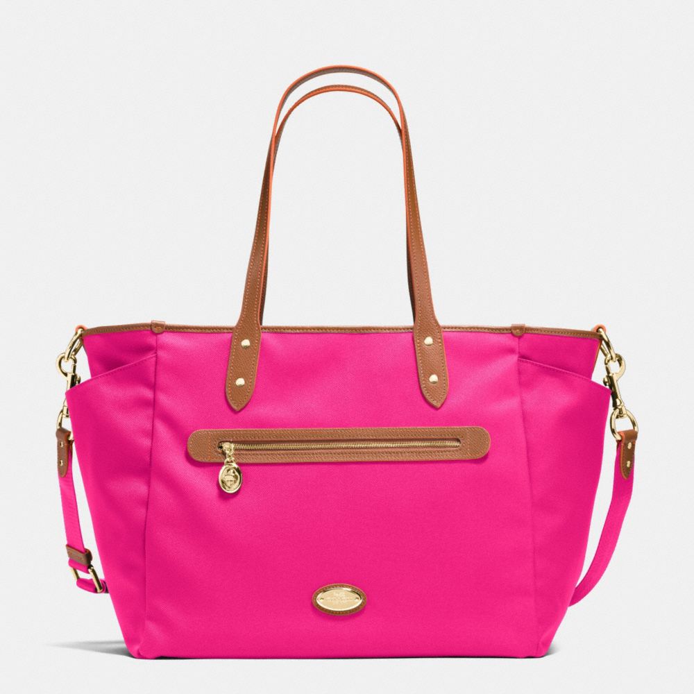 COACH f37758 SAWYER BABY BAG IN POLYESTER TWILL IMITATION GOLD/PINK RUBY