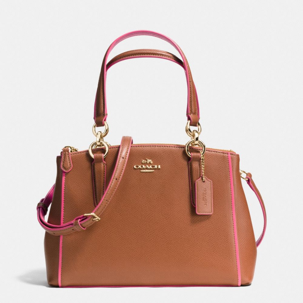 MINI CHRISTIE CARRYALL IN EDGEPAINT CROSSGRAIN LEATHER - f37762 - IMITATION GOLD/SADDLE/DAHLIA