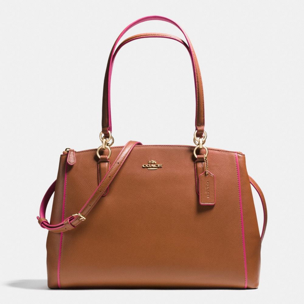 CHRISTIE CARRYALL IN EDGEPAINT CROSSGRAIN LEATHER - IMITATION GOLD/SADDLE/DAHLIA - COACH F37764