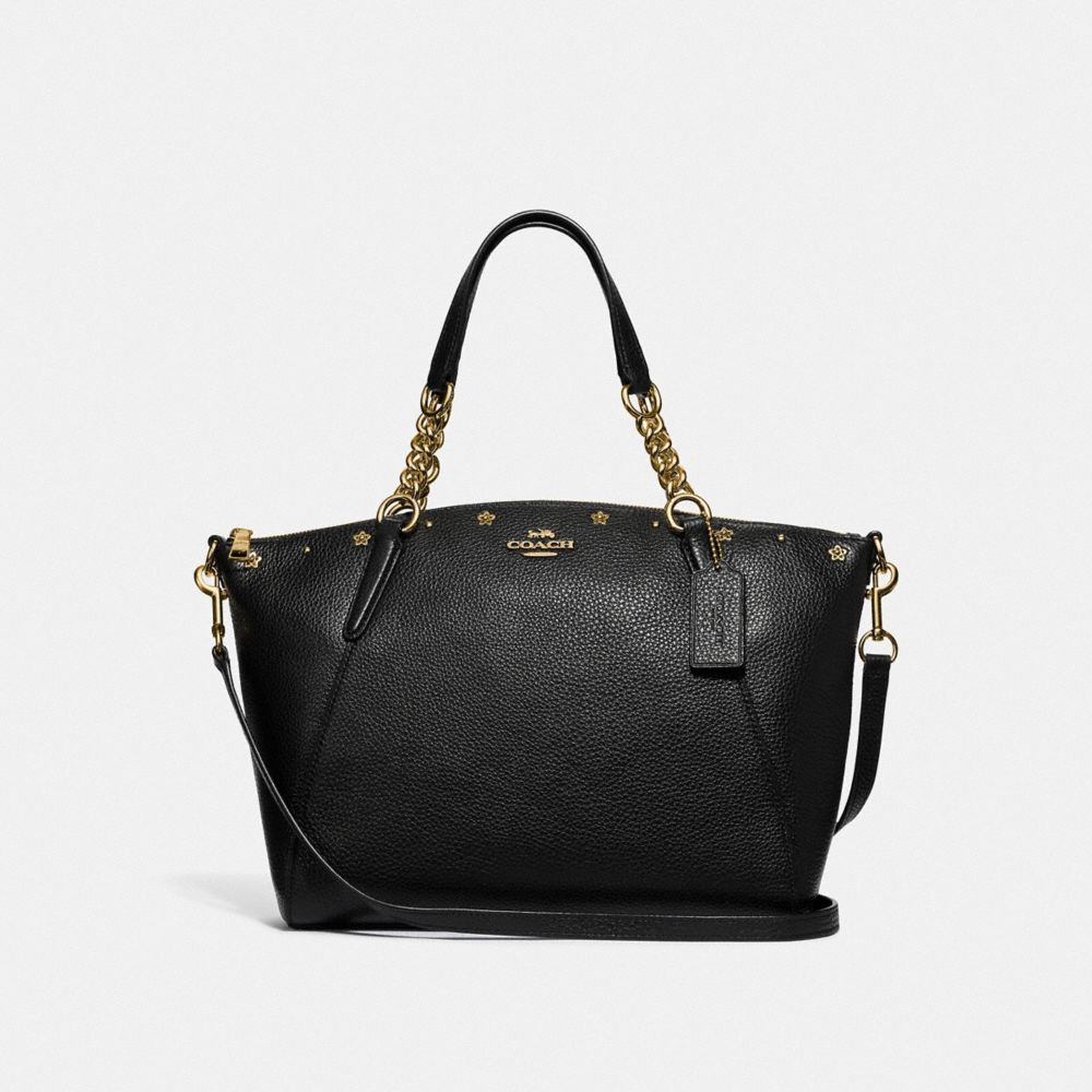 KELSEY CHAIN SATCHEL WITH FLORAL RIVETS - BLACK/LIGHT GOLD - COACH F37773