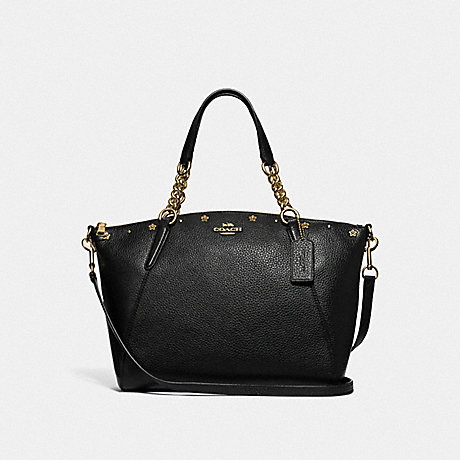 COACH KELSEY CHAIN SATCHEL WITH FLORAL RIVETS - BLACK/LIGHT GOLD - F37773