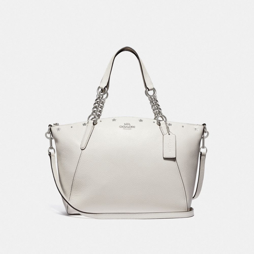 COACH KELSEY CHAIN SATCHEL WITH FLORAL RIVETS - CHALK/SILVER - F37773