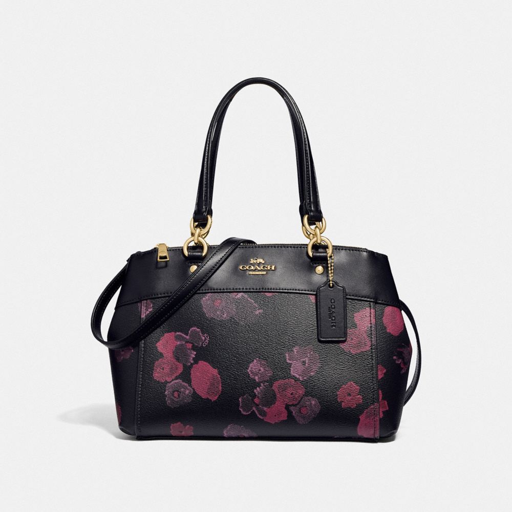 COACH F37774 Mini Brooke Carryall With Halftone Floral Print BLACK/WINE/LIGHT GOLD