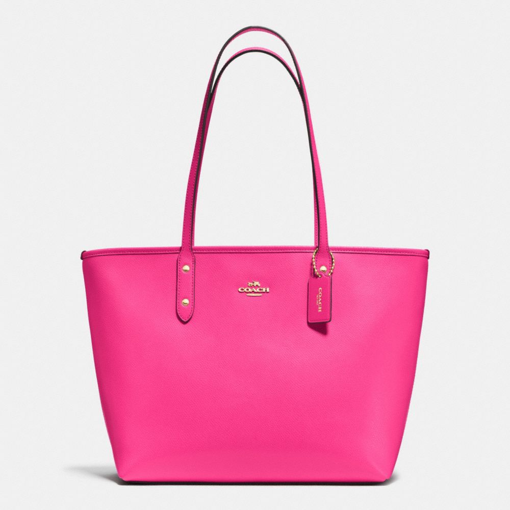 COACH F37785 CITY ZIP TOTE IN CROSSGRAIN LEATHER IMITATION-GOLD/PINK-RUBY