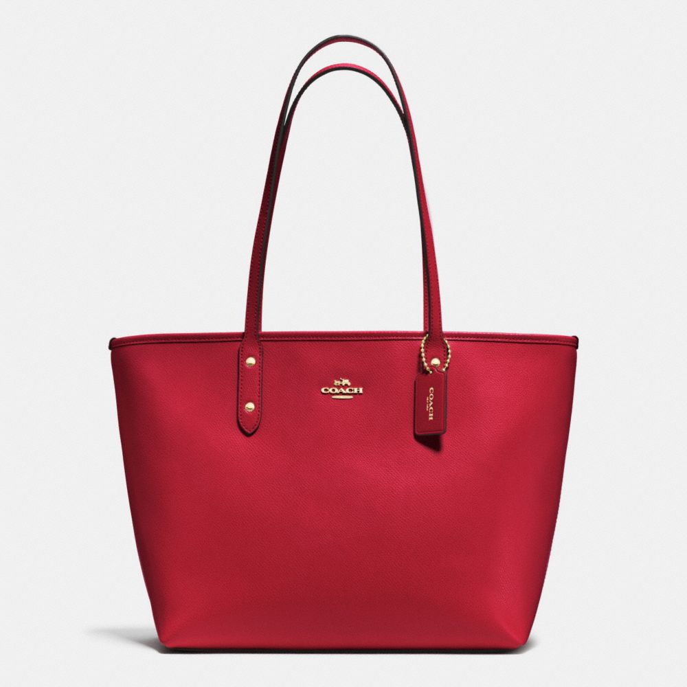 COACH F37785 City Zip Tote In Crossgrain Leather IMITATION GOLD/TRUE RED