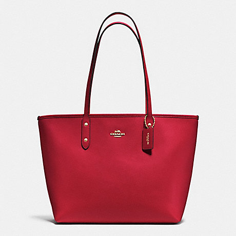 COACH f37785 CITY ZIP TOTE IN CROSSGRAIN LEATHER IMITATION GOLD/TRUE RED