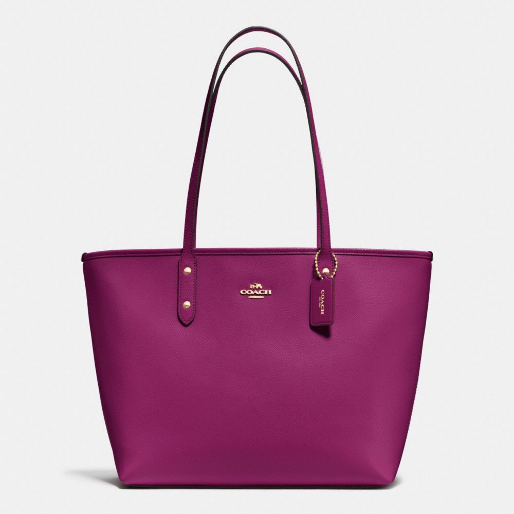 COACH F37785 CITY ZIP TOTE IN CROSSGRAIN LEATHER IMITATION-GOLD/FUCHSIA