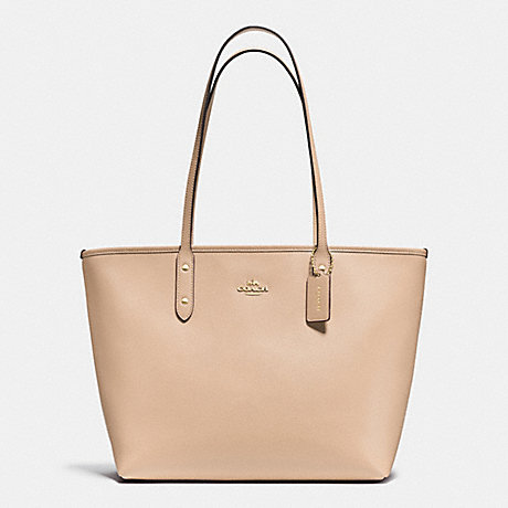 COACH f37785 CITY ZIP TOTE IN CROSSGRAIN LEATHER  IMITATION GOLD/NUDE