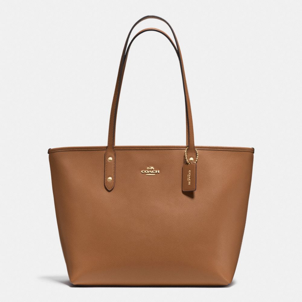 COACH F37785 City Zip Tote In Crossgrain Leather IMITATION GOLD/SADDLE