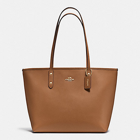 COACH f37785 CITY ZIP TOTE IN CROSSGRAIN LEATHER IMITATION GOLD/SADDLE