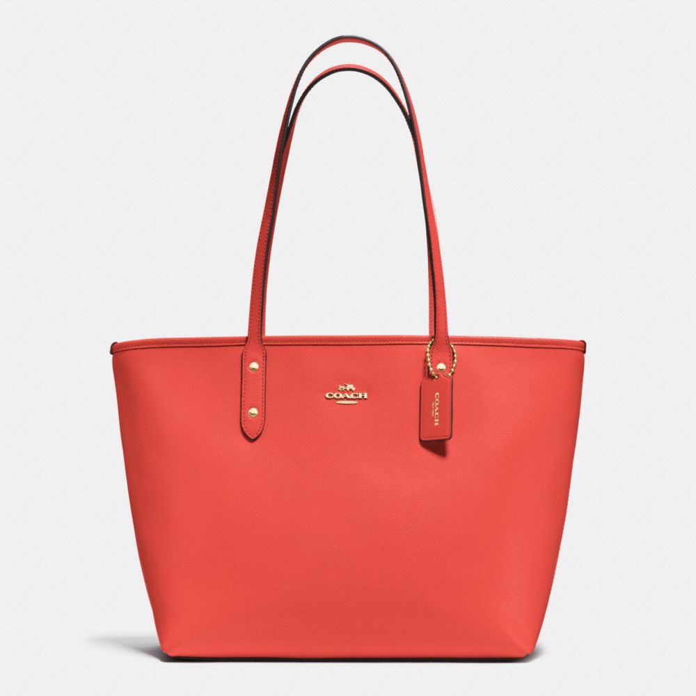 COACH F37785 City Zip Tote In Crossgrain Leather IMITATION GOLD/WATERMELON