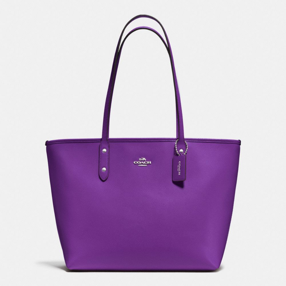 COACH F37785 - CITY ZIP TOTE IN CROSSGRAIN LEATHER - SILVER/PURPLE ...