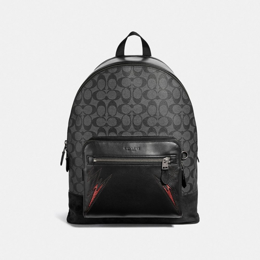 COACH F37801 - WEST BACKPACK IN SIGNATURE CANVAS WITH CUT OUTS CHARCOAL/BLACK/BLACK ANTIQUE NICKEL