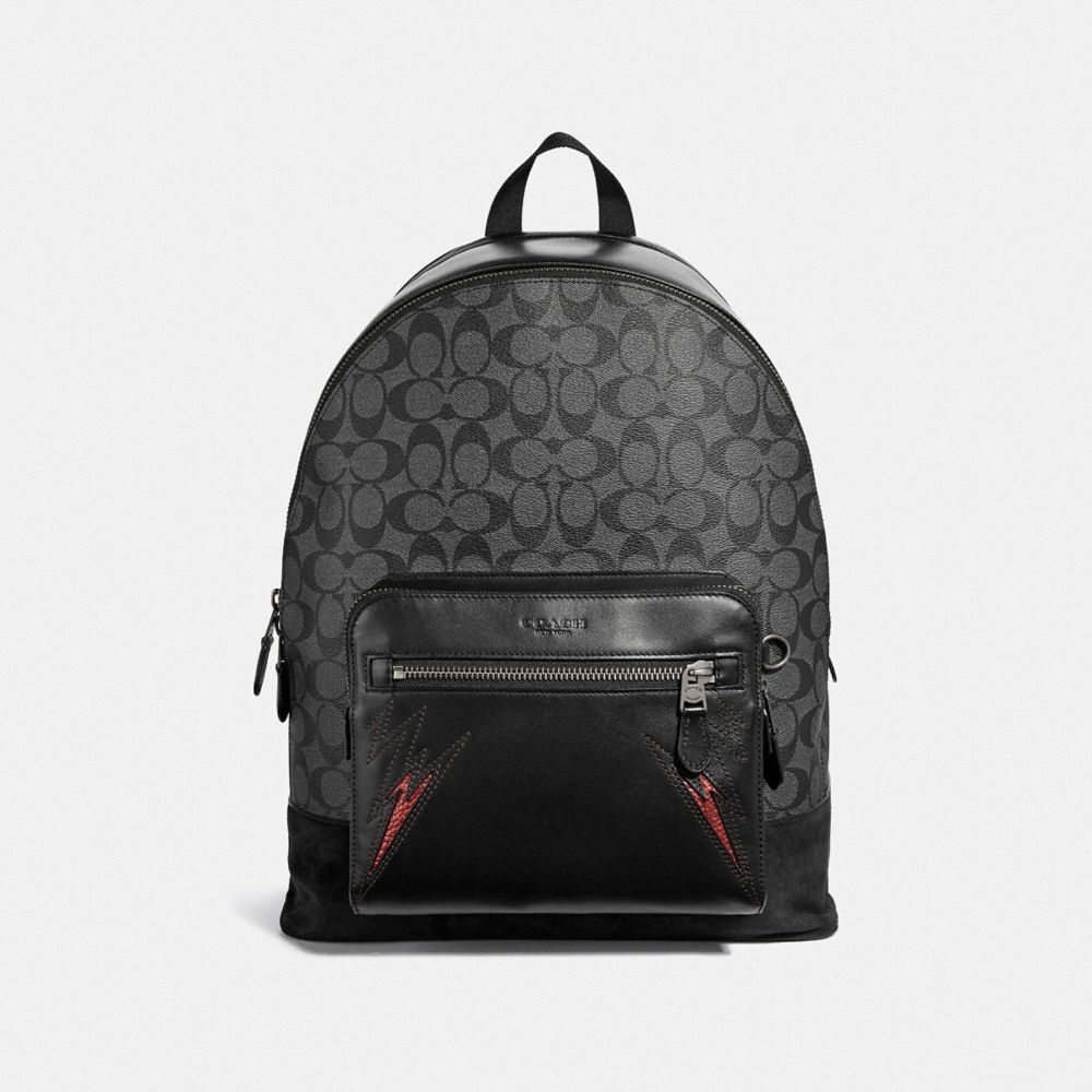 COACH F37801 West Backpack In Signature Canvas With Cut Outs CHARCOAL/BLACK/BLACK ANTIQUE NICKEL