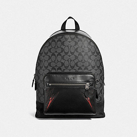 COACH WEST BACKPACK IN SIGNATURE CANVAS WITH CUT OUTS - CHARCOAL/BLACK/BLACK ANTIQUE NICKEL - F37801