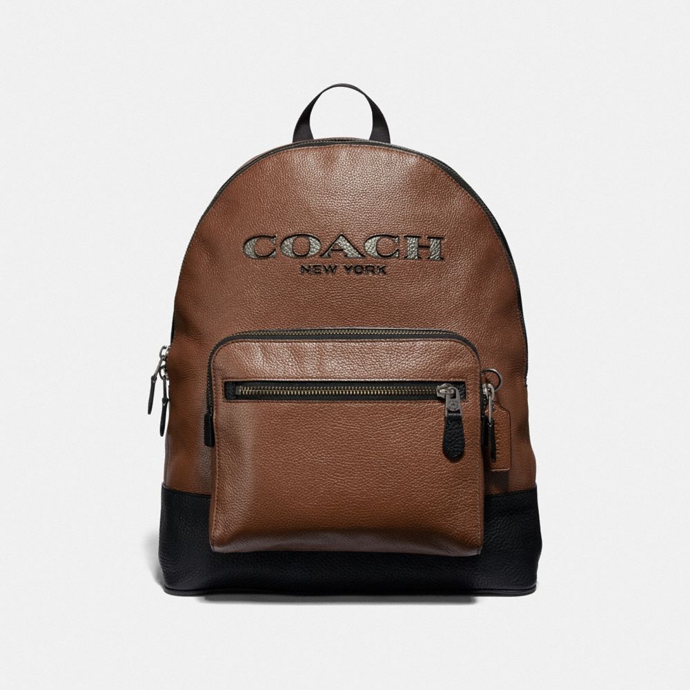 WEST BACKPACK WITH COACH CUT OUT - F37802 - SADDLE MULTI/BLACK ANTIQUE NICKEL