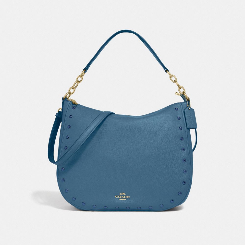 COACH F37810 - ELLE HOBO WITH LACQUER RIVETS DENIM/LIGHT GOLD