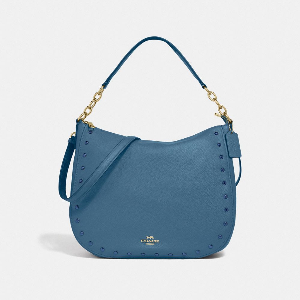 COACH F37810 ELLE HOBO WITH LACQUER RIVETS DENIM/LIGHT GOLD