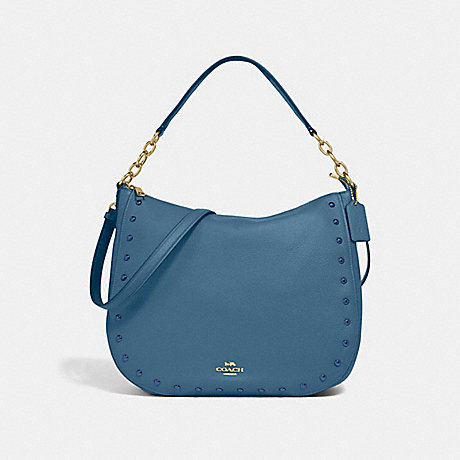 COACH F37810 ELLE HOBO WITH LACQUER RIVETS DENIM/LIGHT-GOLD