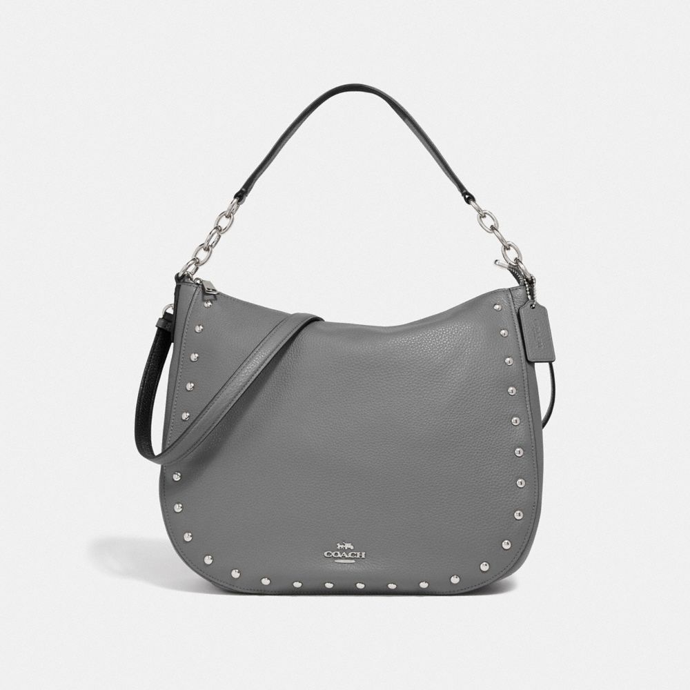 COACH F37810 - ELLE HOBO WITH LACQUER RIVETS HEATHER GREY/SILVER