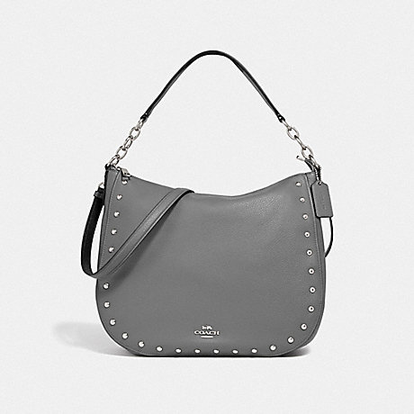 COACH F37810 ELLE HOBO WITH LACQUER RIVETS HEATHER GREY/SILVER