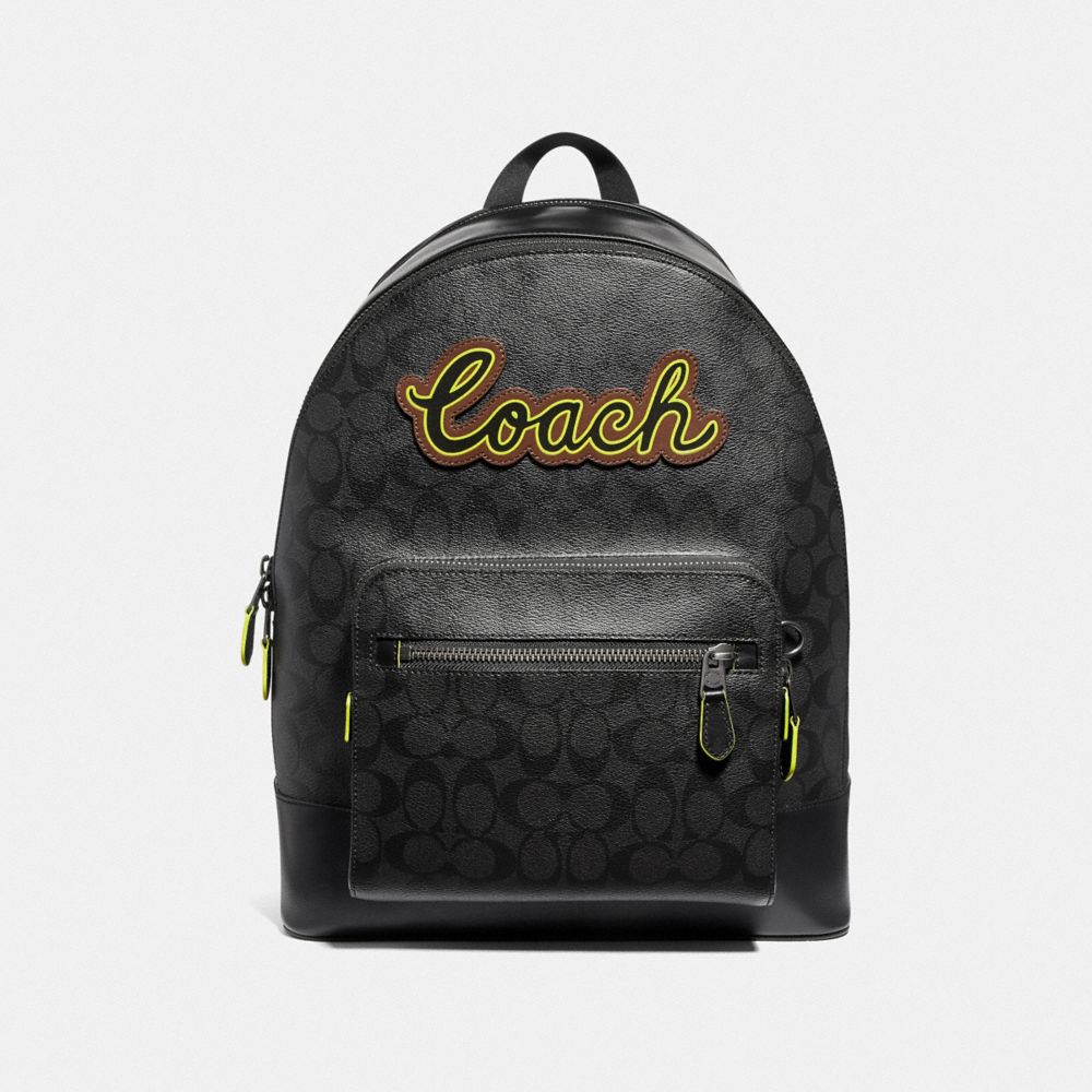 COACH F37819 - WEST BACKPACK IN SIGNATURE CANVAS WITH COACH SCRIPT BLACK/BLACK MULTI/BLACK ANTIQUE NICKEL