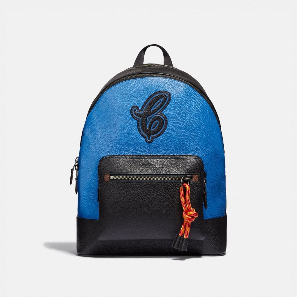 WEST BACKPACK WITH COACH MOTIF - F37826 - NEON BLUE MULTI/BLACK ANTIQUE NICKEL