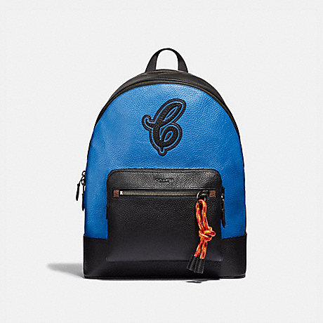 COACH WEST BACKPACK WITH COACH MOTIF - NEON BLUE MULTI/BLACK ANTIQUE NICKEL - F37826