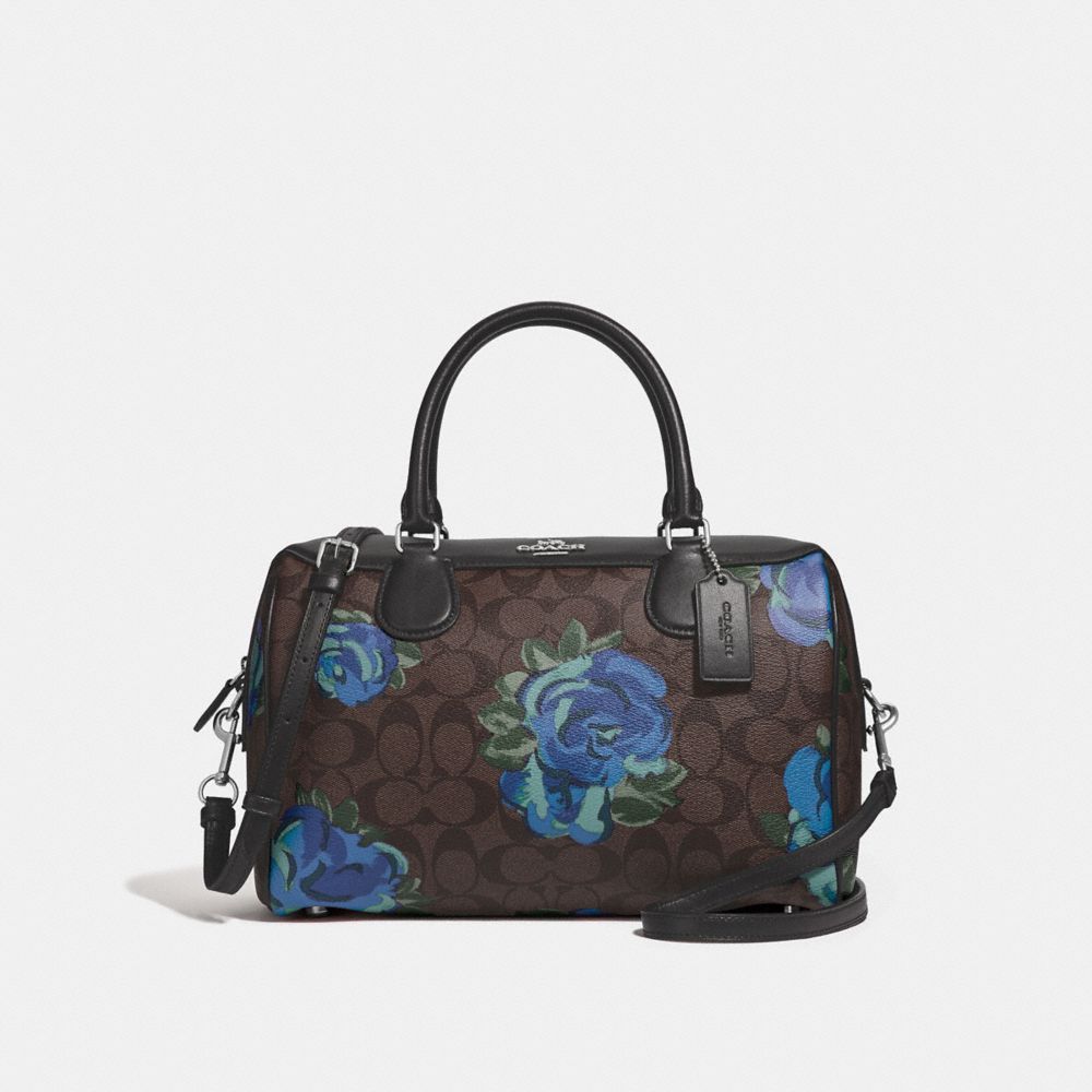 LARGE BENNETT SATCHEL IN SIGNATURE CANVAS WITH JUMBO FLORAL PRINT - BROWN BLACK/MULTI/SILVER - COACH F37845