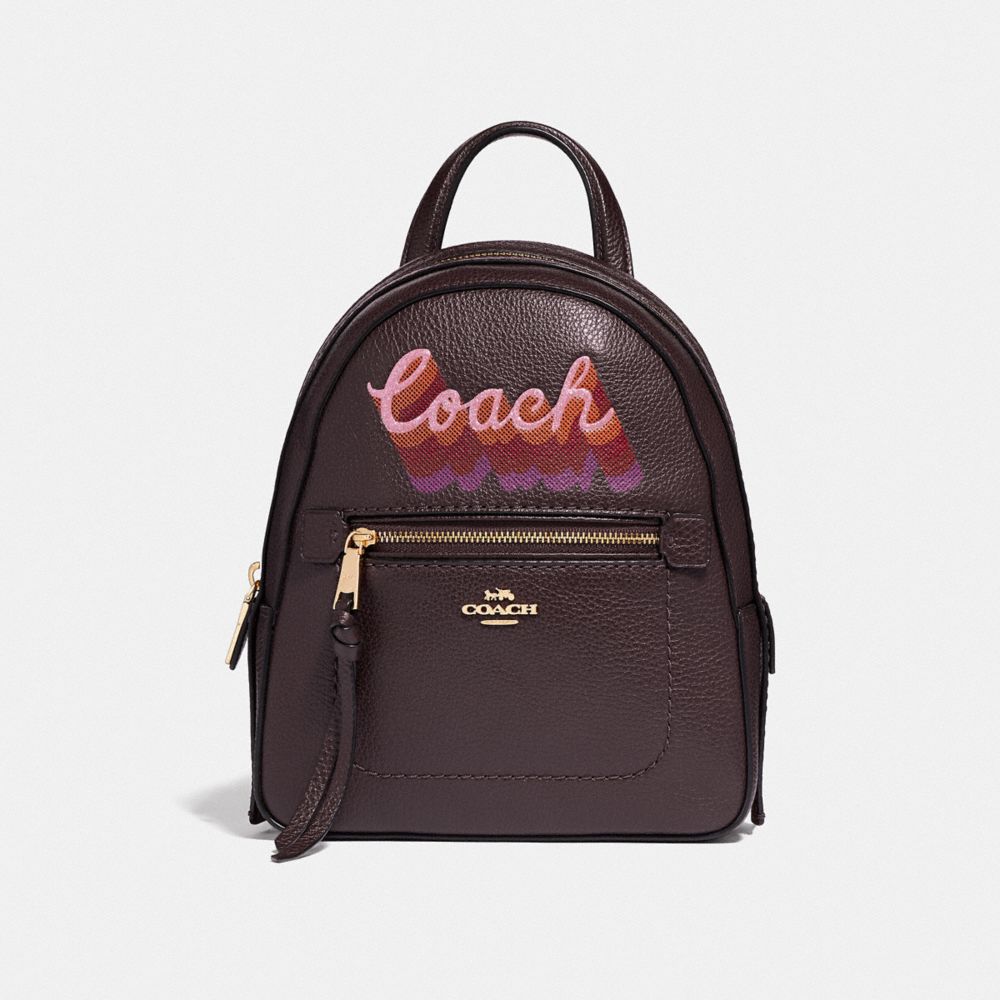 COACH F37846 Andi Backpack With Neon Coach Script OXBLOOD MULTI/LIGHT GOLD