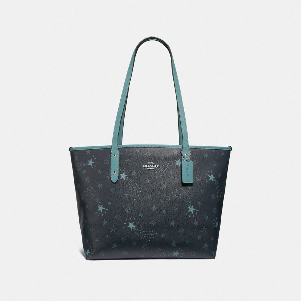 COACH F37869 City Zip Tote With Shooting Stars Print NAVY/CLOUD MULTI/SILVER