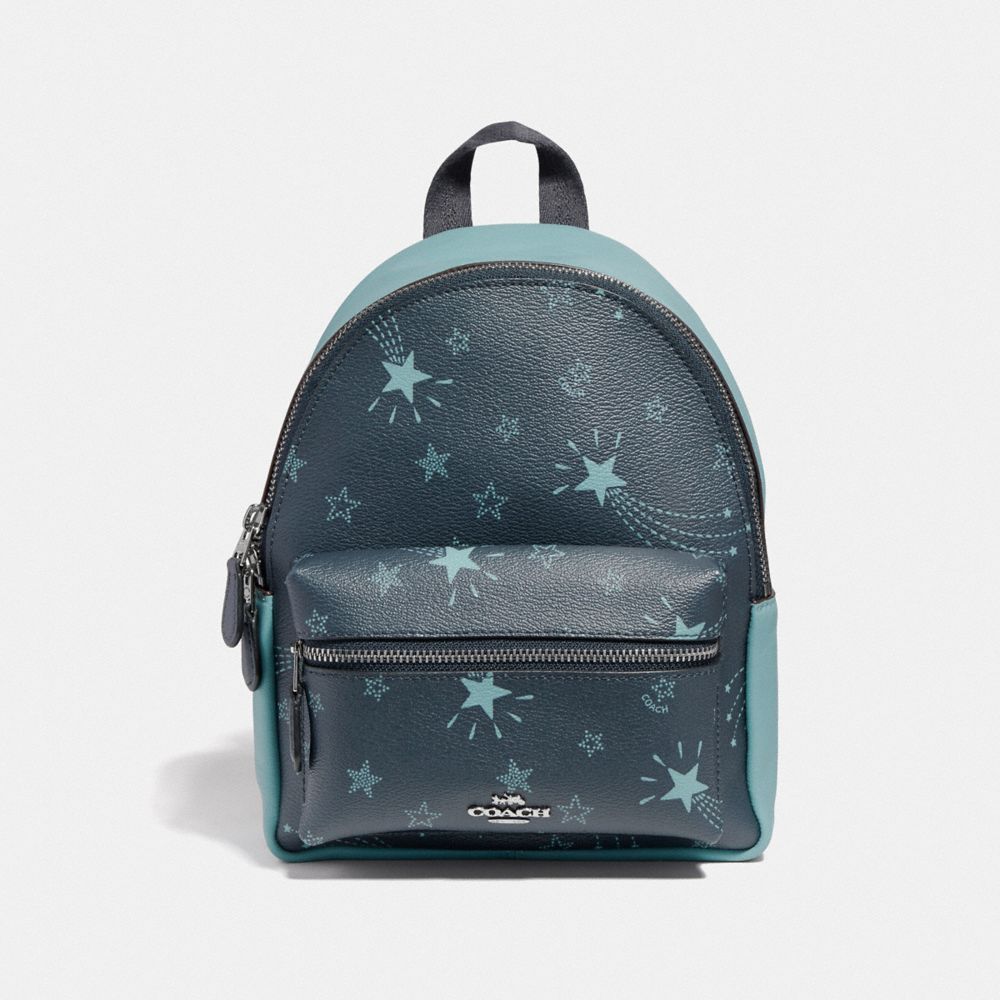 MINI CHARLIE BACKPACK WITH SHOOTING STARS PRINT - COACH F37870 - NAVY/CLOUD MULTI/SILVER
